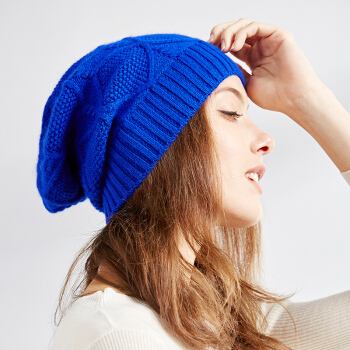 blue knit hat